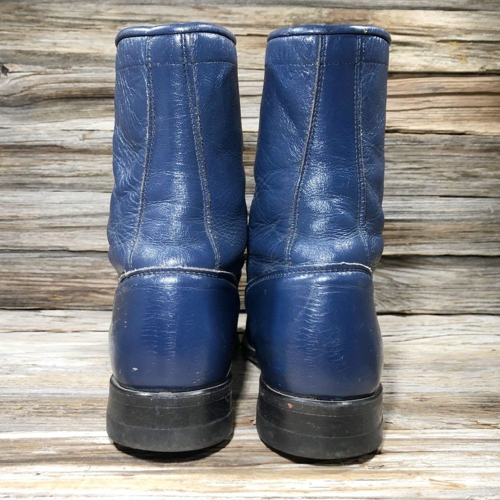 VINTAGE Justin Boot L0527 Western Kiltie Roper Blue Leather Boots Women US 7.5 N - Picture 7 of 10